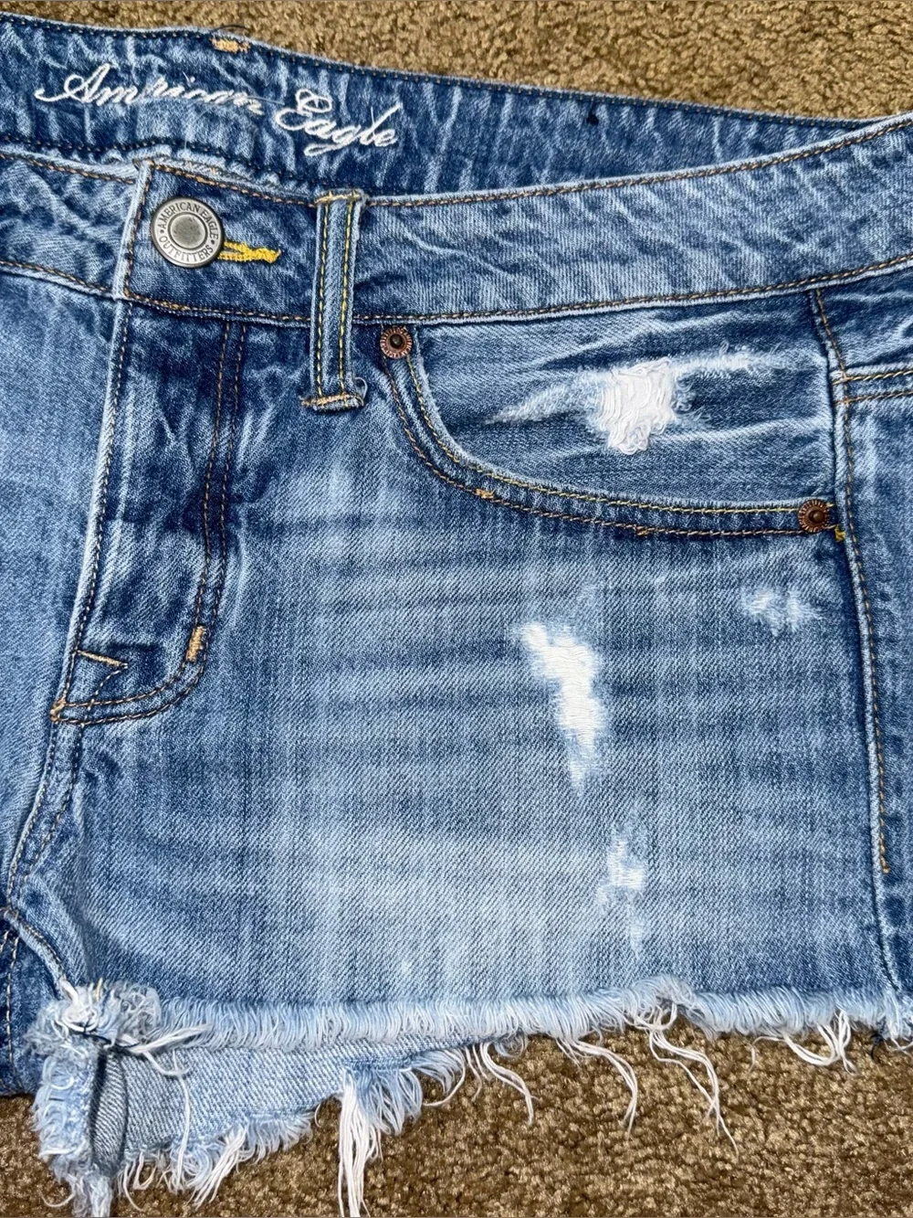 VTG Y2K American Eagle Low Rise Micro Mini Jean Booty Shorts Denim Sz 6 Festival